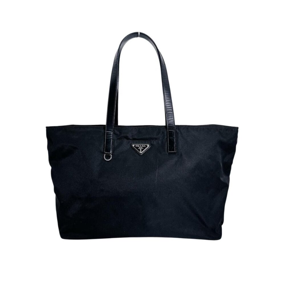 Prada Handbag Triangle Logo Tote Bag Black - Picture 1 of 15
